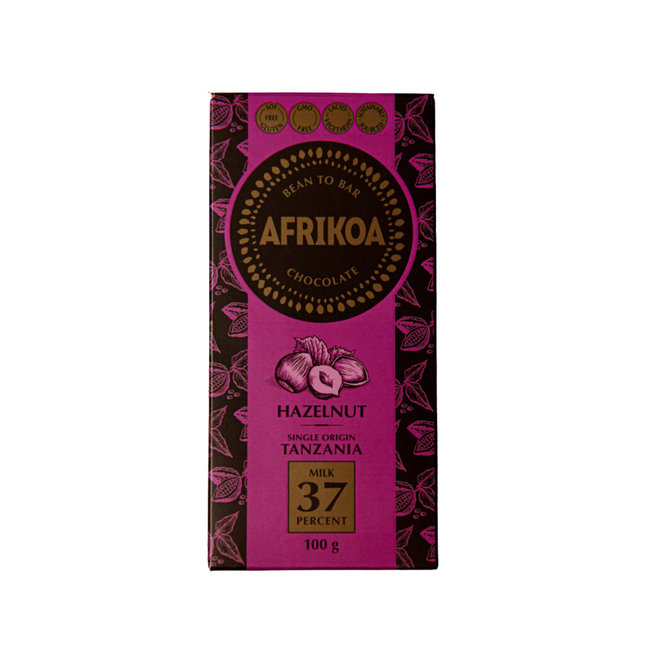 Afrikoa 37% Milk Chocolate with Hazelnuts (100g)