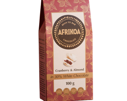 Afrikoa Cranberry and Almond in 30% White Chocolate